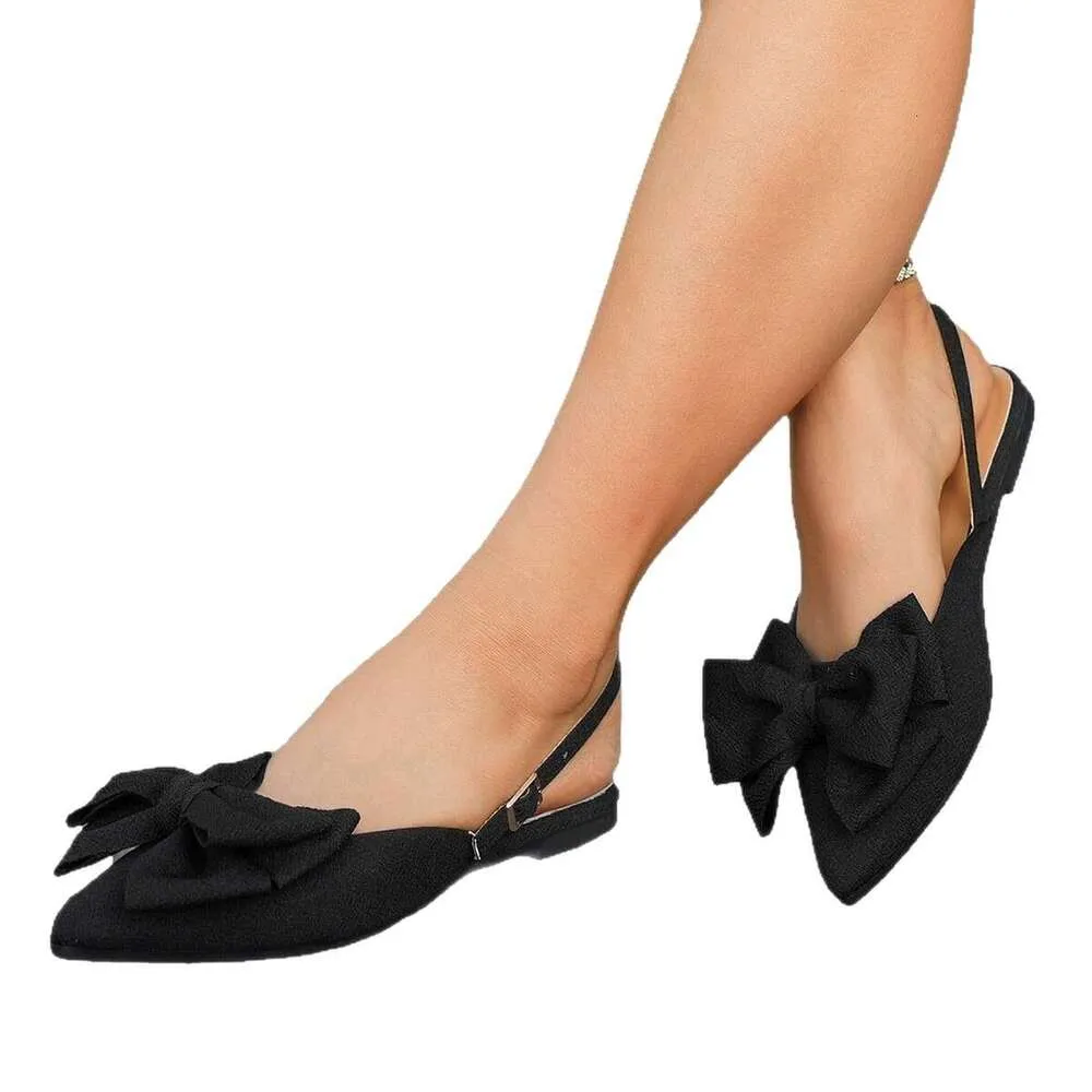 Summer Flat Sandals For Women 2026 New Bowknot Closed Pointed Toe Backless Slip On Shoes No Box_voghion.com
