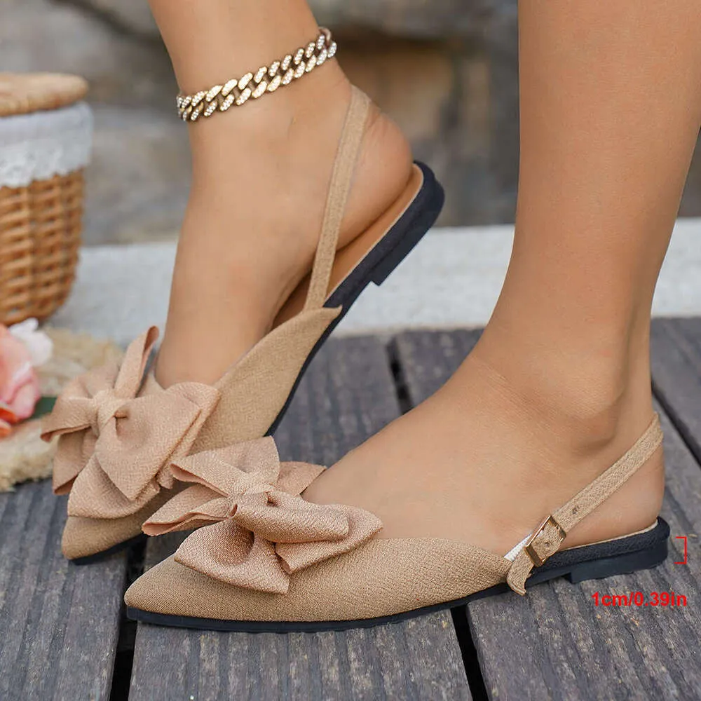 Summer Flat Sandals For Women 2026 New Bowknot Closed Pointed Toe Backless Slip On Shoes No Box_voghion.com