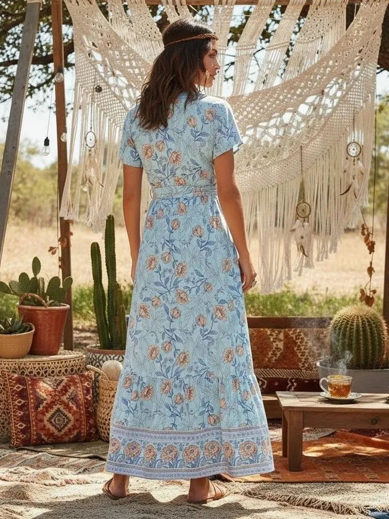 vintage bohemian maxi dress Chic Womens Floral Print Maxi... From Dou05, Rs.2,010.22 Pink