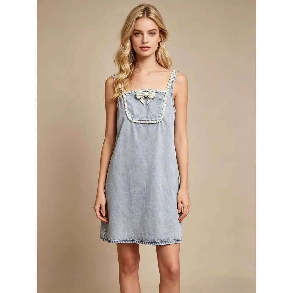 two piece denim dress French Style Two Piece Denim Dress Rhinestone... From Xczz663, Rs.4,362.01