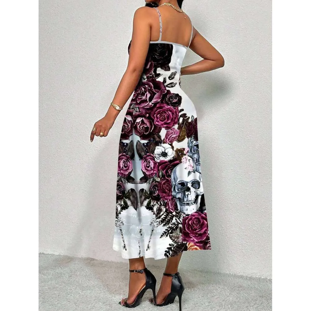 Skull Rose Print Sleeveless Maxi Dress For Women ... From Dh5017046, Rs.1,934.08 In Bulk