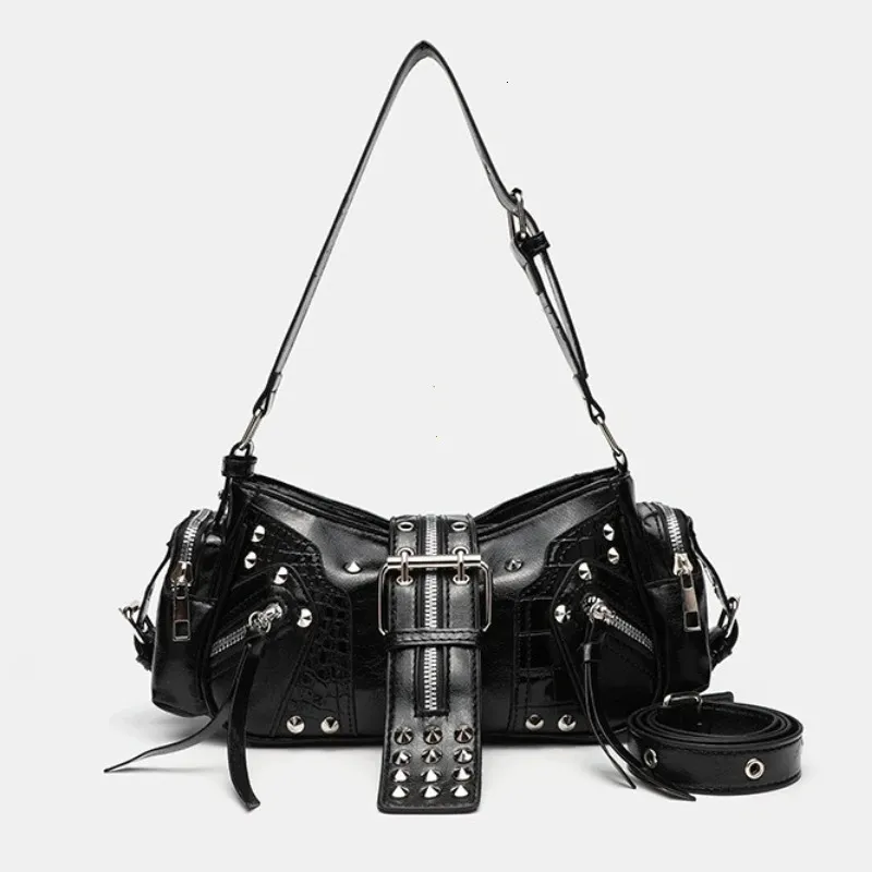 260515 Womens Y2K Punk Vintage PU Leather Shoulder From