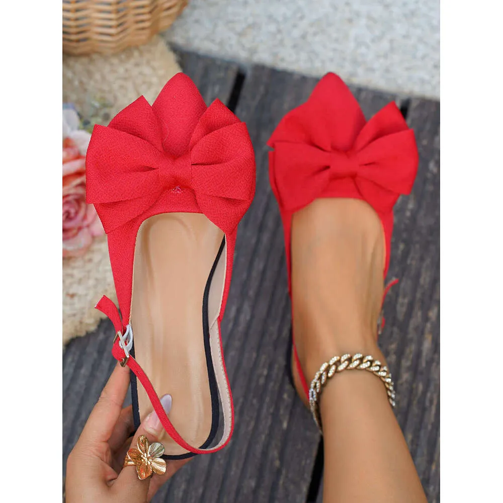 Women's Summer Flat Sandals Pointed Toe Slip On Bowknot Shoes_voghion.com