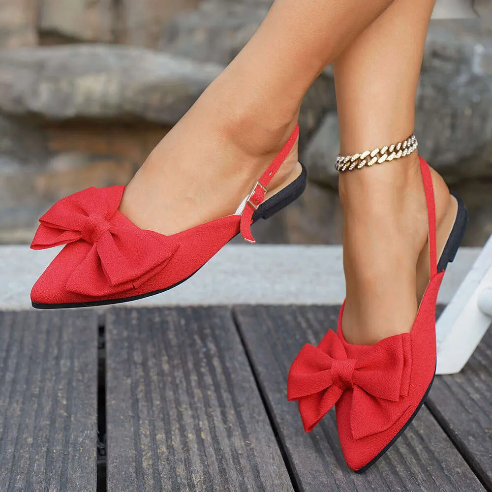 Summer Flat Sandals For Women 2026 New Bowknot Closed Pointed Toe Backless Slip On Shoes No Box_voghion.com