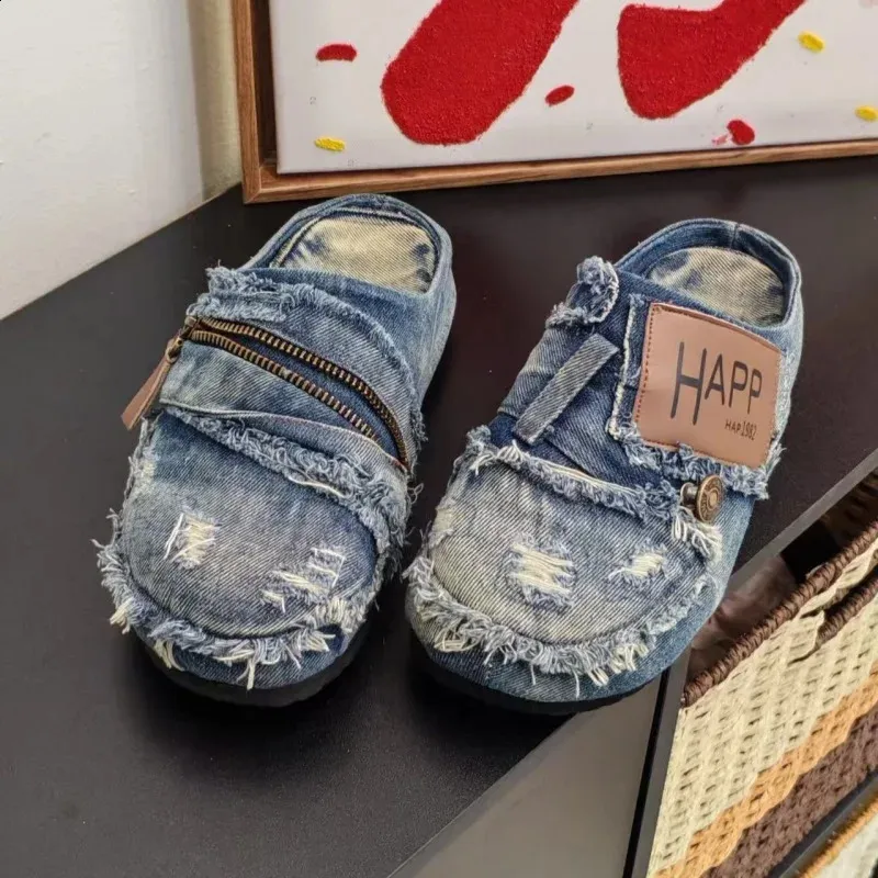 Herren Denim Slipper Atmungsaktiv Bequeme Freizeitschuhe Sommer_voghion.com