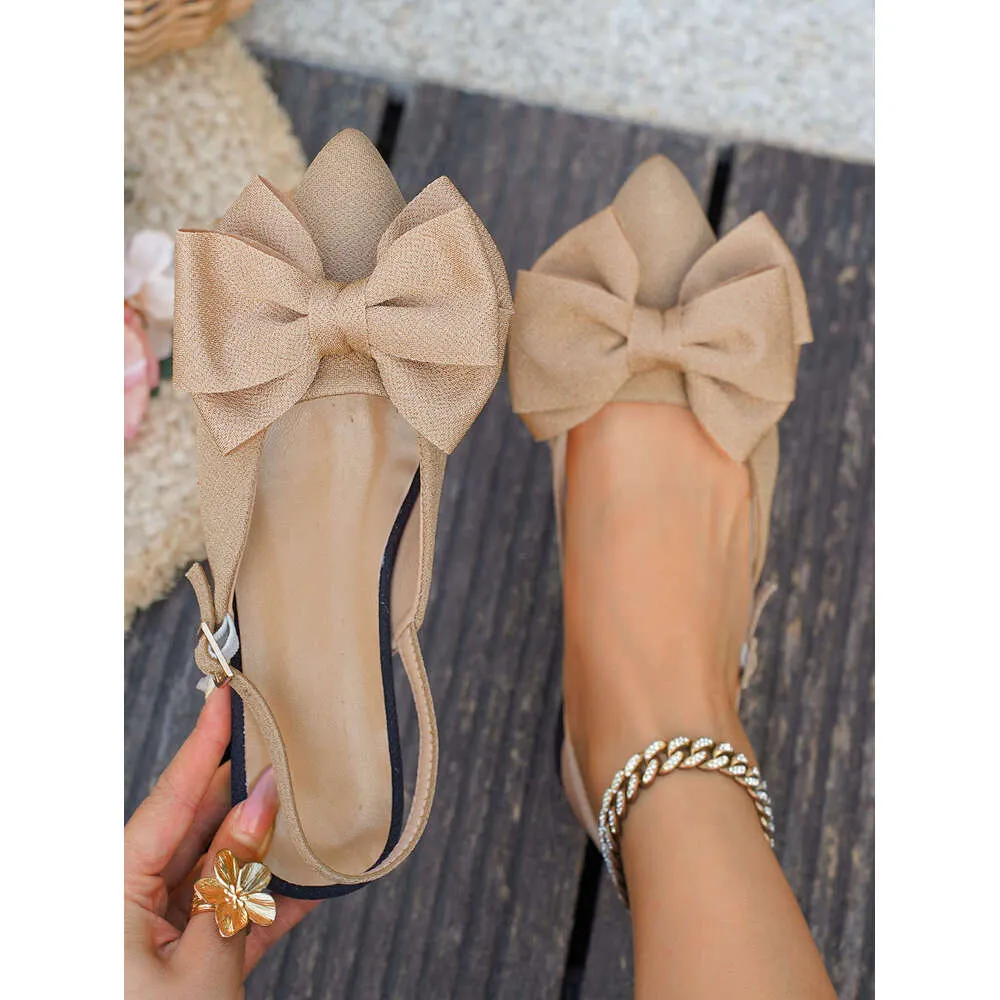 Women's Summer Flat Sandals Pointed Toe Slip On Bowknot Shoes_voghion.com