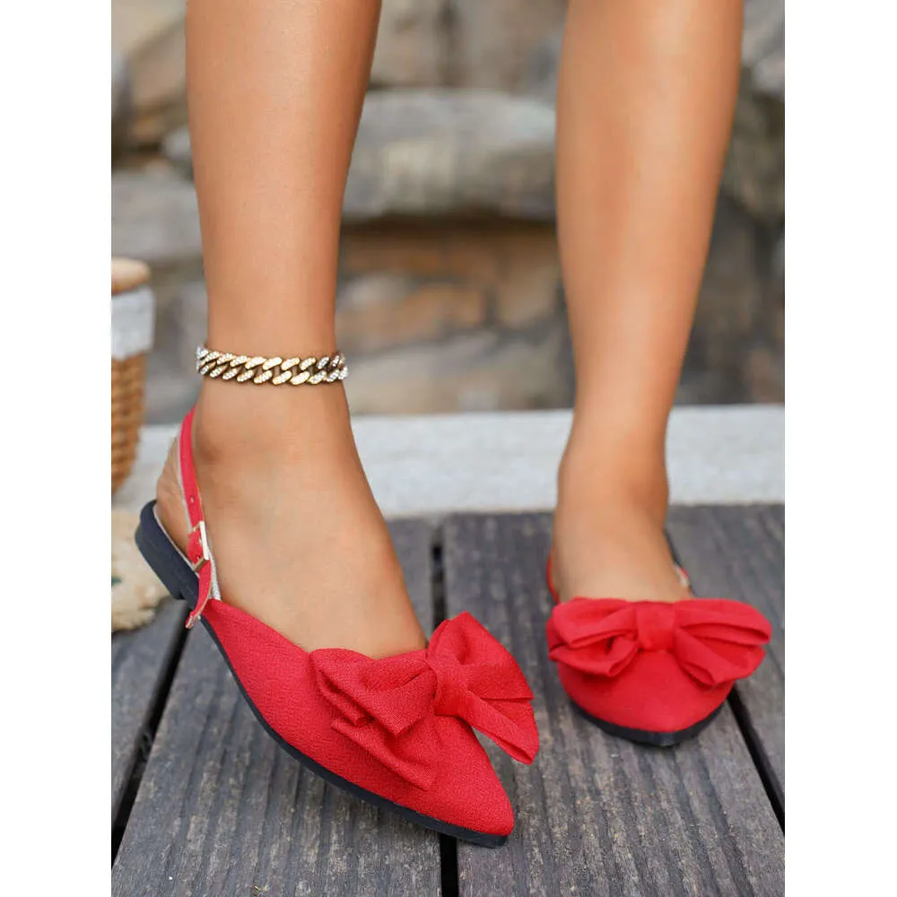 Women's Summer Flat Sandals Pointed Toe Slip On Bowknot Shoes_voghion.com