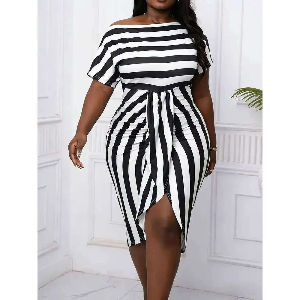 Women Plus Size Black White Striped Off Shoulder... From Dh5017046, Rs.2,287.29