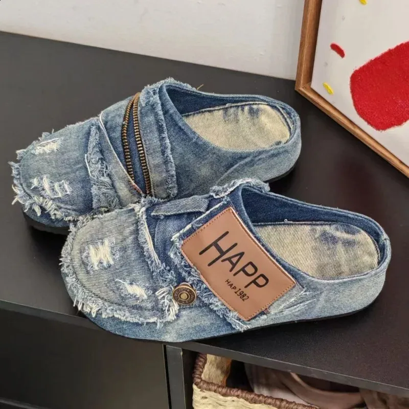 Denim-Mode Herren-Freizeitschuhe Sommer Slipper zum Hineinschlüpfen Bequeme Loafer Plateau-Sandalen Atmungsaktive Laufschuhe_voghion.com