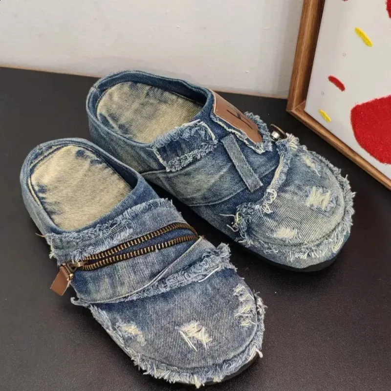 Denim-Mode Herren-Freizeitschuhe Sommer Slipper zum Hineinschlüpfen Bequeme Loafer Plateau-Sandalen Atmungsaktive Laufschuhe_voghion.com