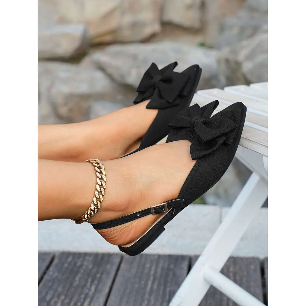 Women's Summer Flat Sandals Pointed Toe Slip On Bowknot Shoes_voghion.com