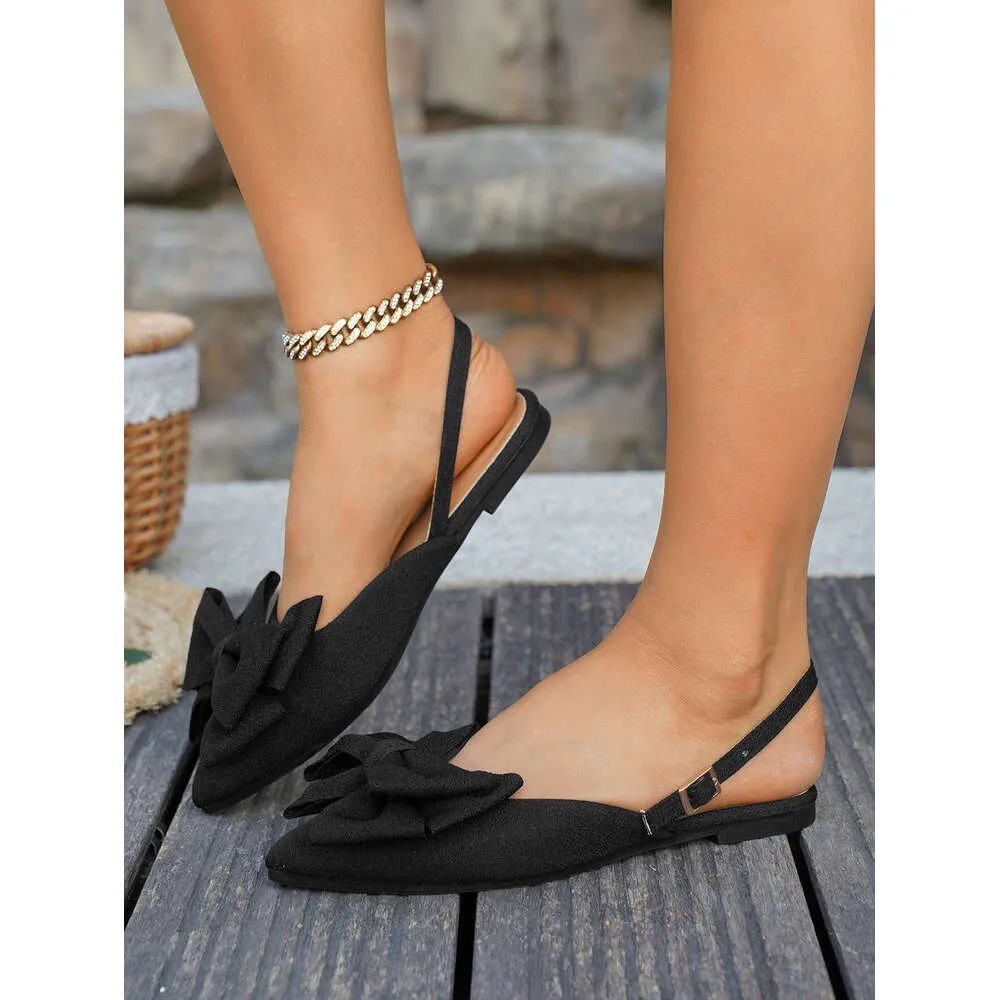 Women's Summer Flat Sandals Pointed Toe Slip On Bowknot Shoes_voghion.com