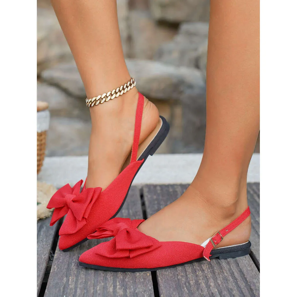 Women's Summer Flat Sandals Pointed Toe Slip On Bowknot Shoes_voghion.com