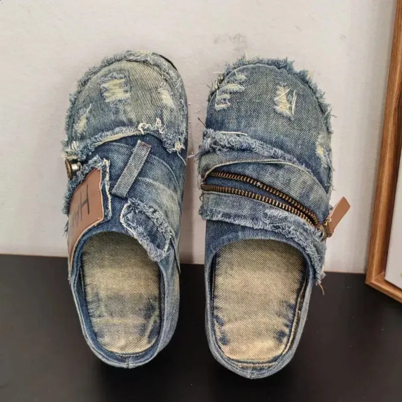 Denim-Mode Herren-Freizeitschuhe Sommer Slipper zum Hineinschlüpfen Bequeme Loafer Plateau-Sandalen Atmungsaktive Laufschuhe_voghion.com