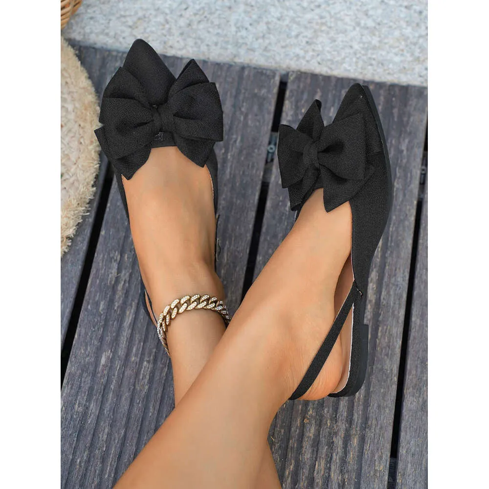 Women's Summer Flat Sandals Pointed Toe Slip On Bowknot Shoes_voghion.com