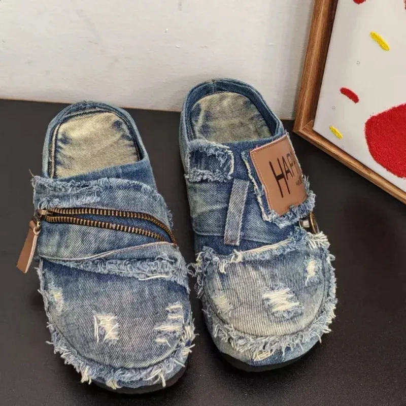 Herren Denim Slipper Atmungsaktiv Bequeme Freizeitschuhe Sommer_voghion.com