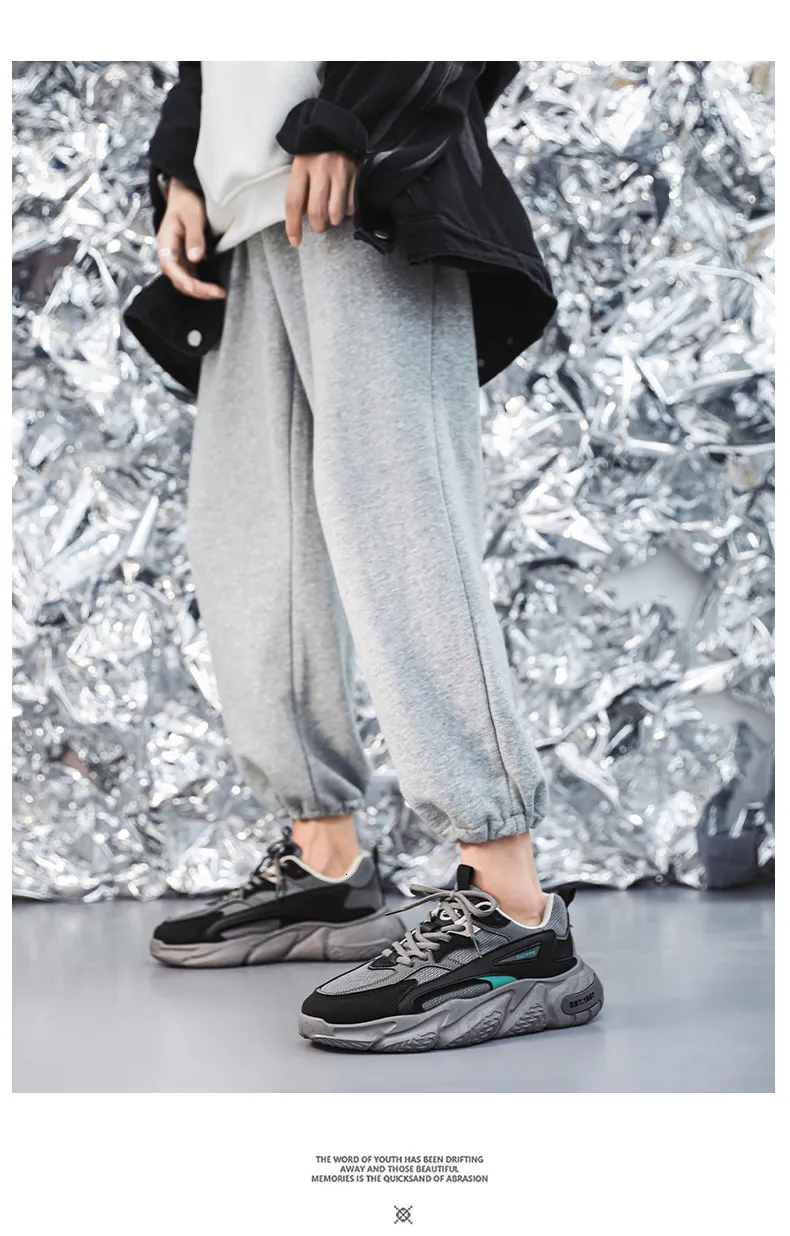 Mens Chunky Dad Sneakers White Black Breathable Mesh Non Slip_voghion.com