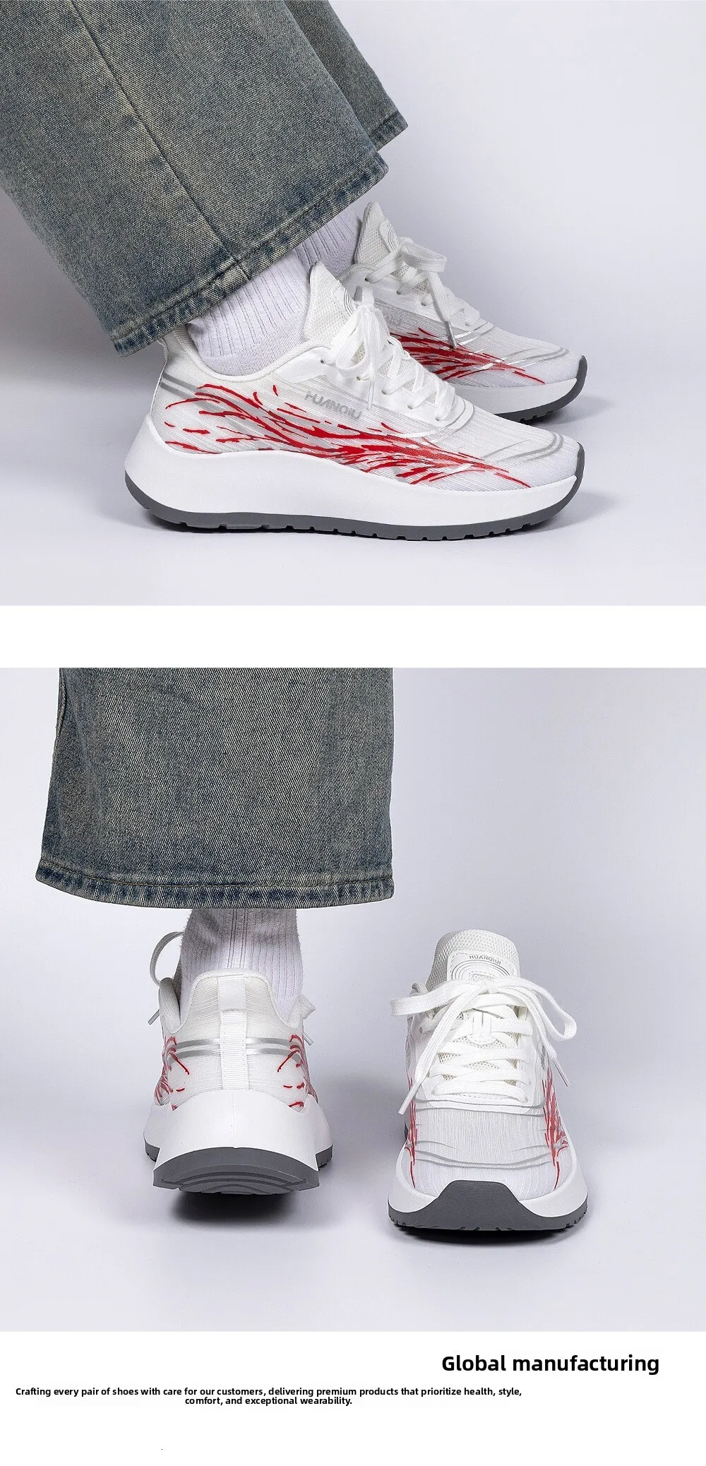 Men's Red Flame Pattern Breathable Mesh Running Shoes For Street_voghion.com