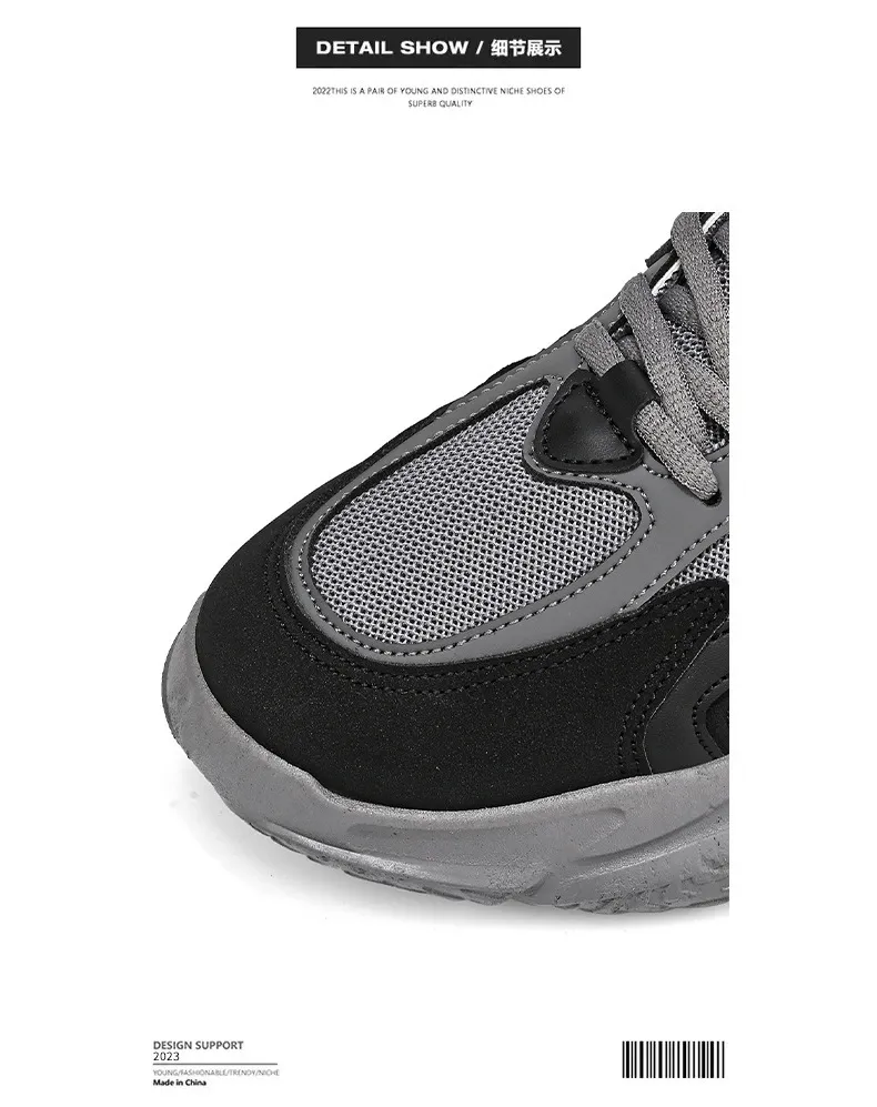 Mens Chunky Dad Sneakers White Black Breathable Mesh Non Slip_voghion.com