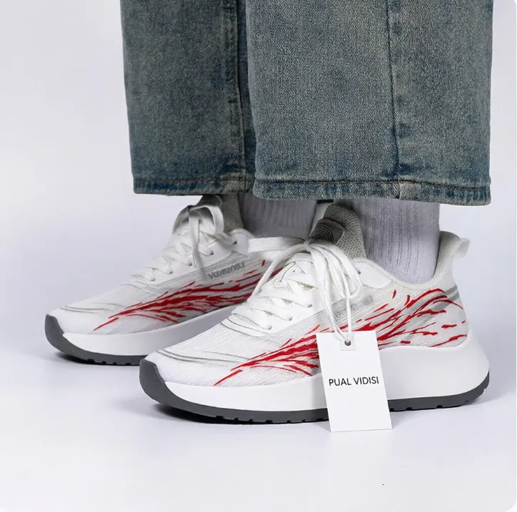 Mens Fashion Red Flame Pattern Sneakers Breathable Mesh Lightweight Sole Casual Running Shoes For Streetwear And Outdoor_voghion.com