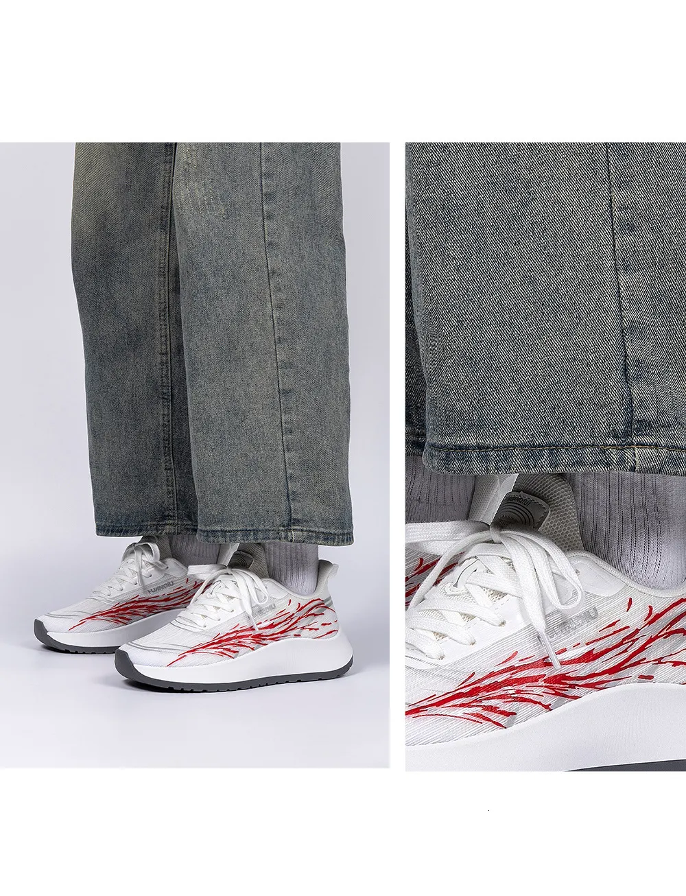 Men's Red Flame Pattern Breathable Mesh Running Shoes For Street_voghion.com