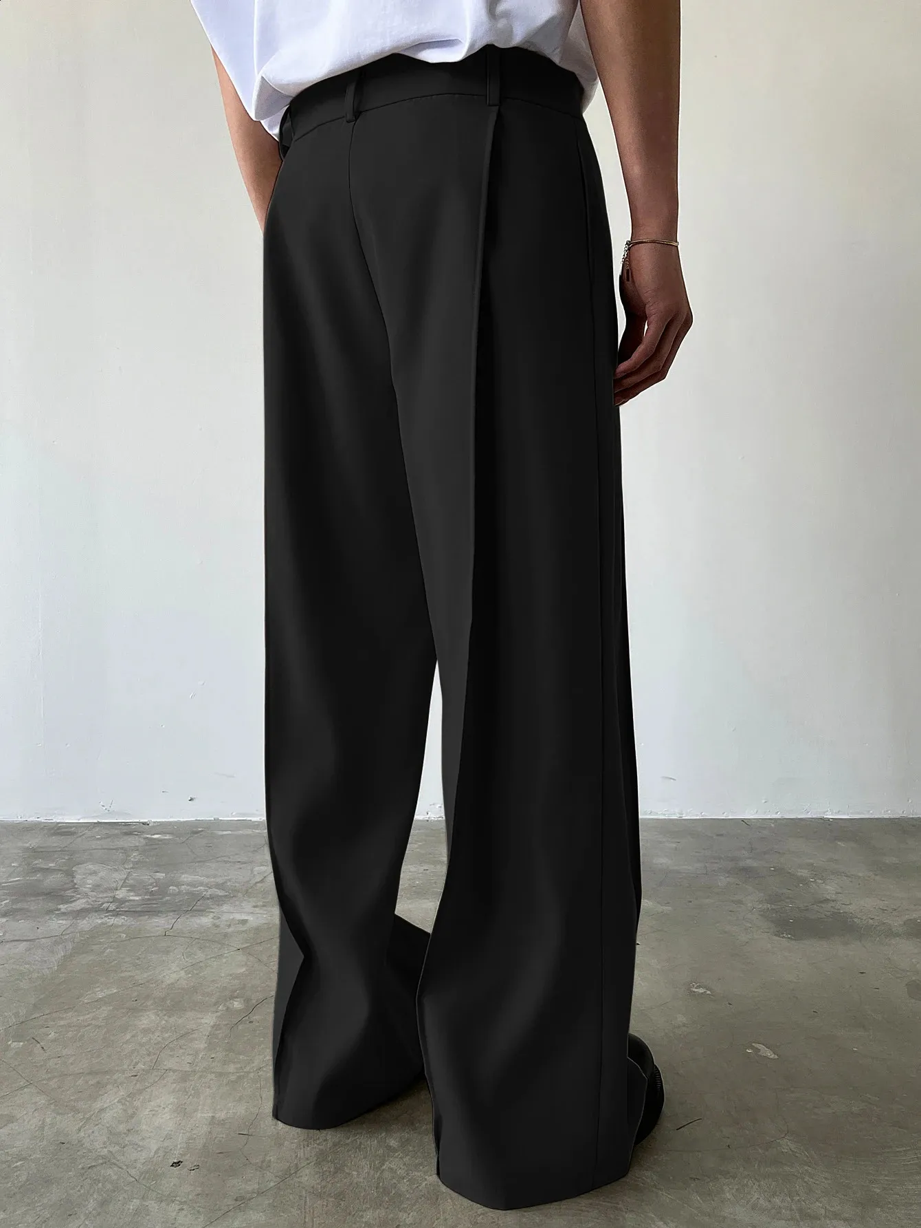 high waisted black dress pants men Mens Waist Wide Leg Suit Casual Loose Straight Leg Pants Formal Business Streetwear Trousers S-2XL 1 Pie 260516 print_type: plain dye Coast Women's Honoured Sleeveless Color:As Photo Two quarter