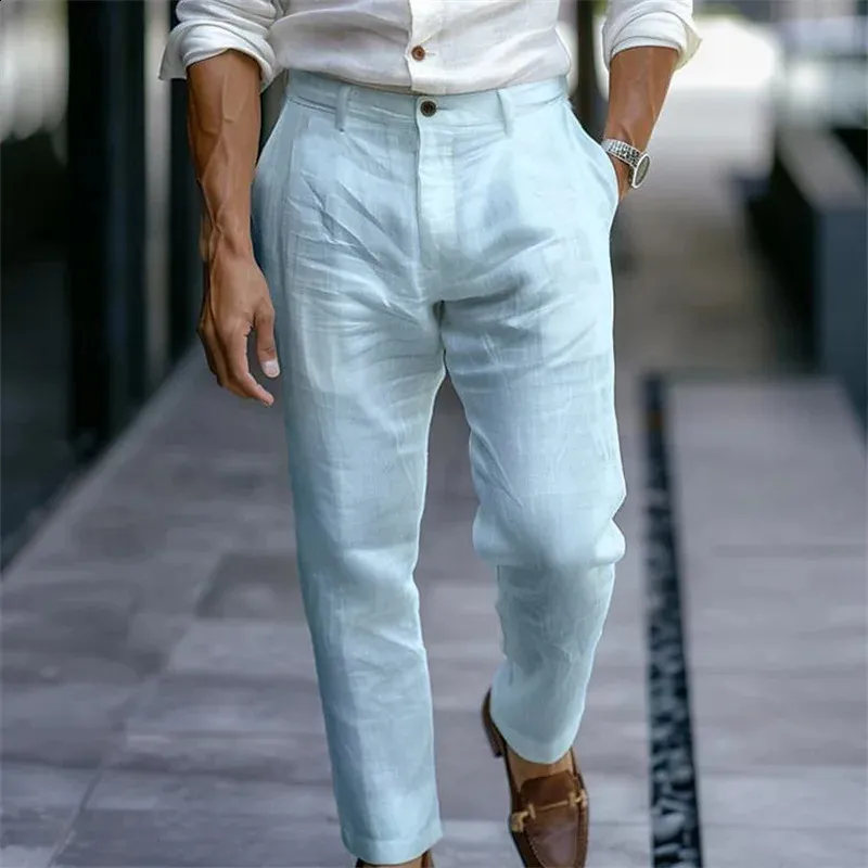 Men Green And White Casual Dress Mens Elegant Linen Mens Linen Dress Pants From Weigang03