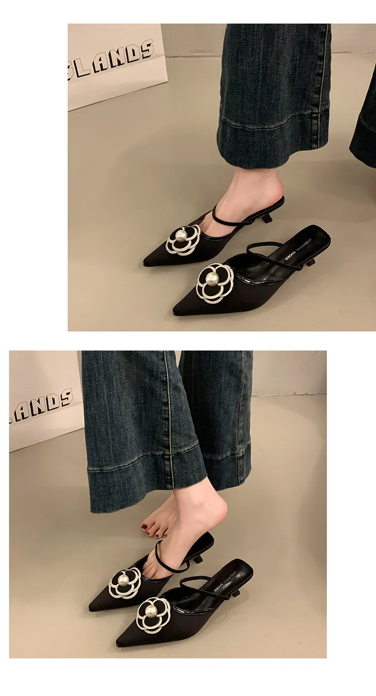 Mules eleganti da donna a punta con perle e tacco basso a spillo_voghion.com
