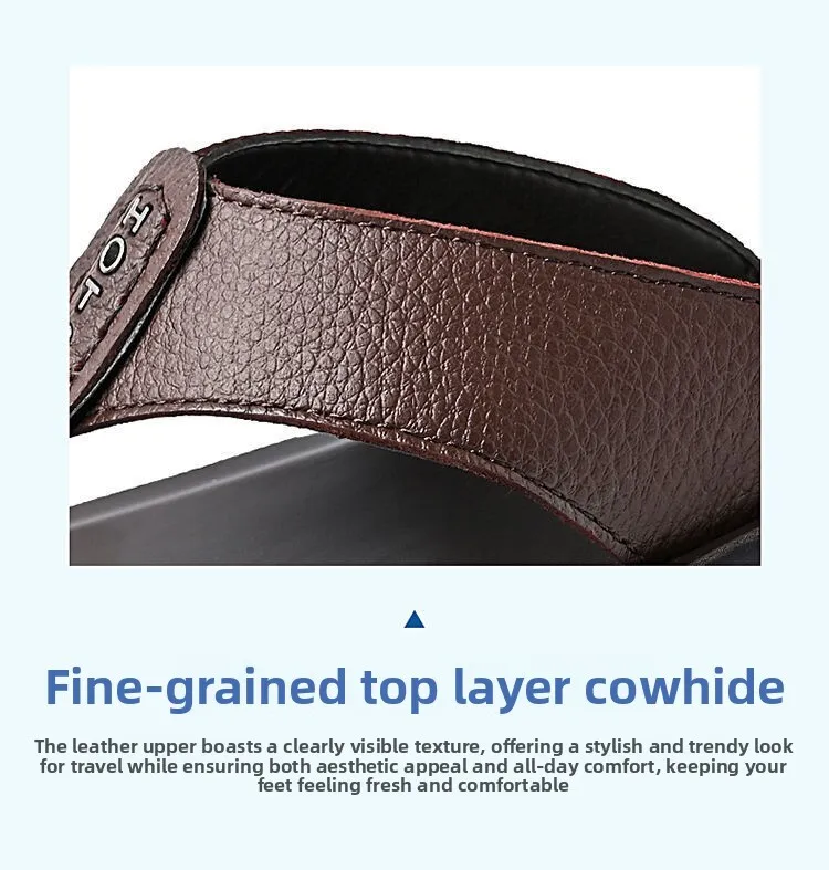 Brown Leather Flip Flops For Men Durable Sandals For Beach Wear_voghion.com