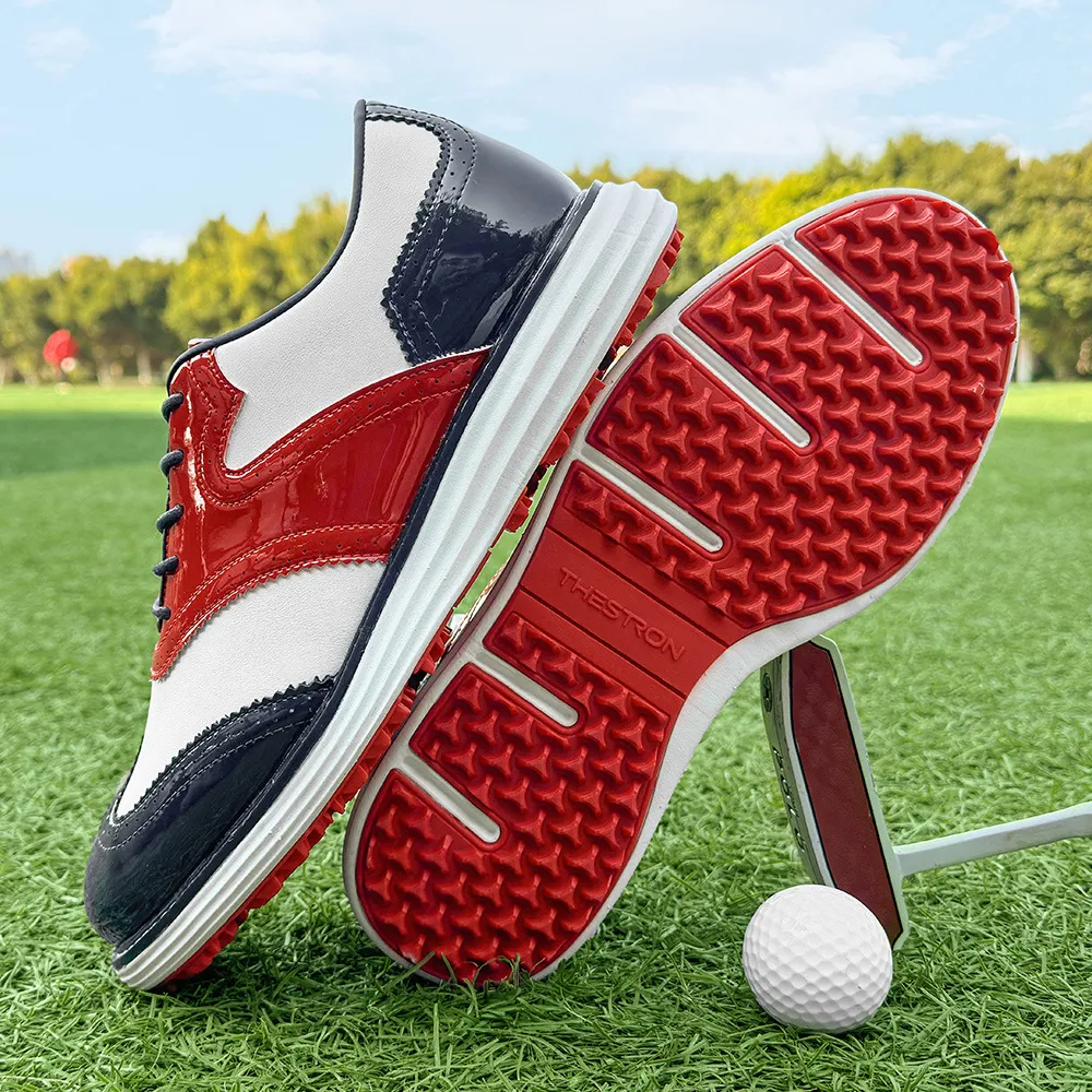 Mens Wingtip Golf Shoes Patent Leather Spikeless Non Slip Flat_voghion.com