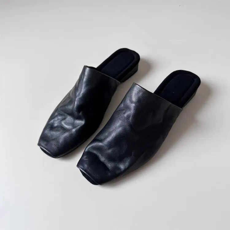 Women's Leather Mules Square Toe Padded Insole Casual Sandals_voghion.com