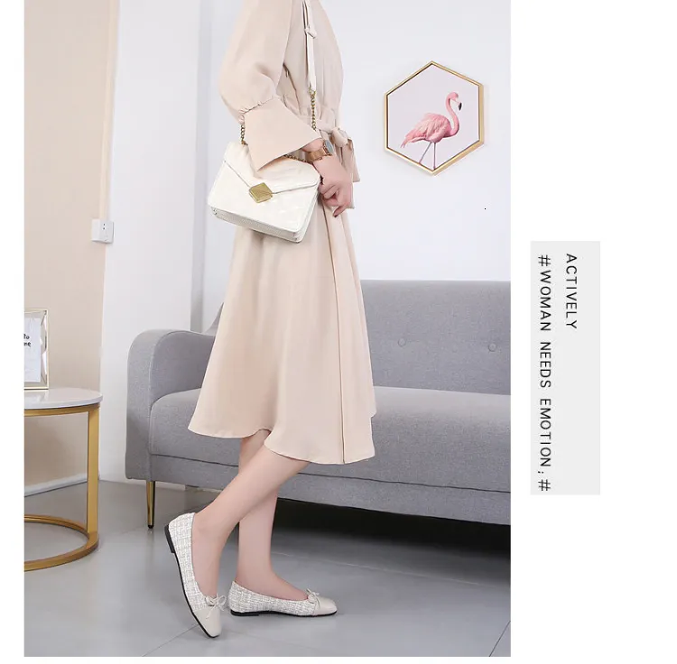 Women's Tweed Bow Flat Sandals Square Toe Leather Patchwork Office_voghion.com