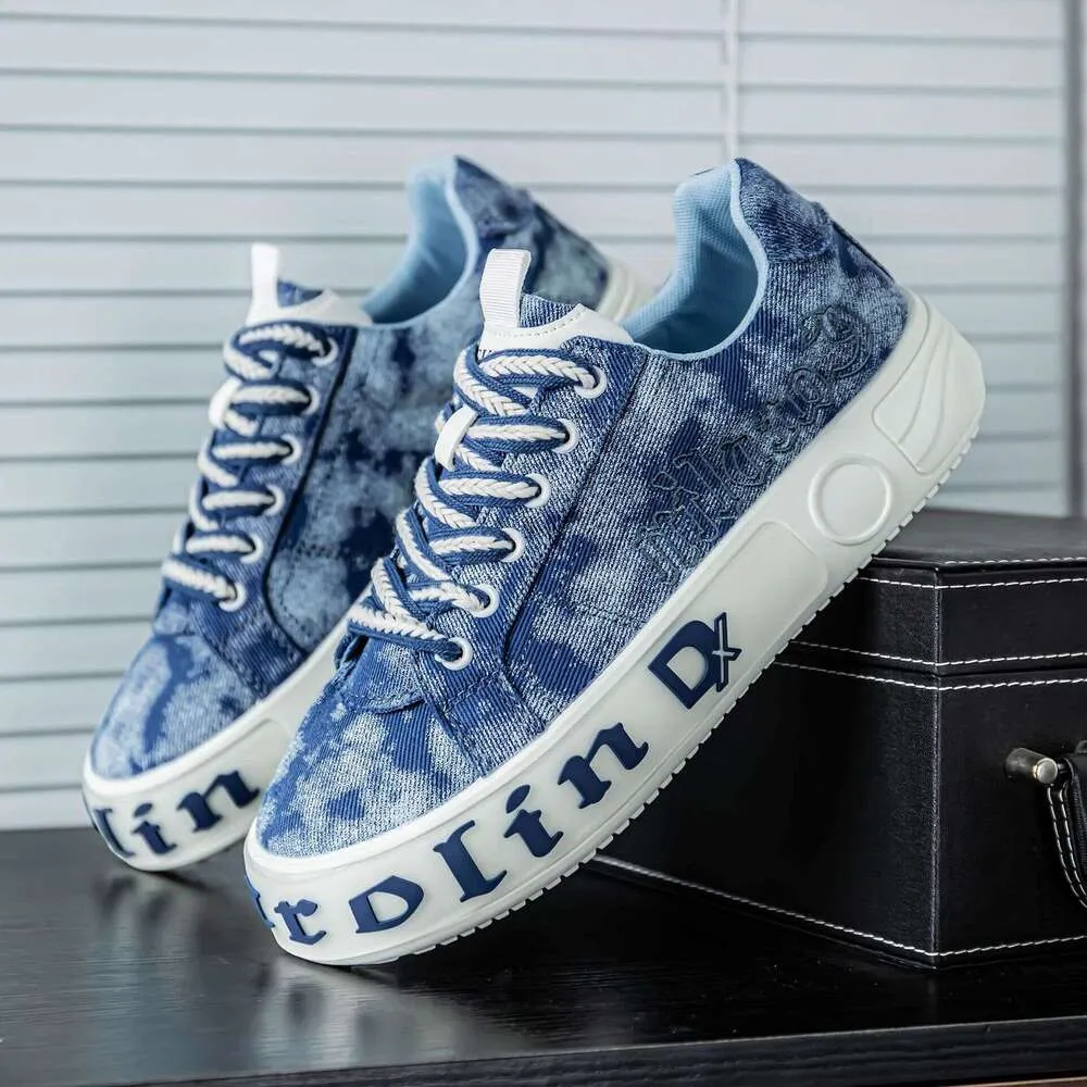 Canvas Men's Spring Breathable Versatile Trendy Sports Casual Sneakers Niche Design Thick Sole Height Increasing Denim_desvips.com