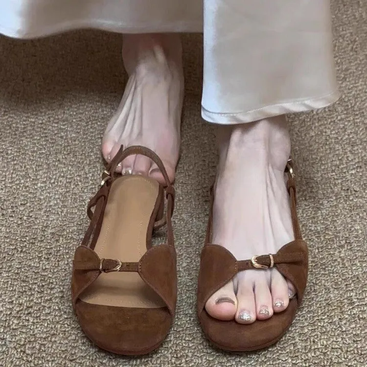 Womens Fashion Metal Buckle Flat Sandals Peep Toe Design With Slingback Strap Soft Padded Insole For Daily Commute And_voghion.com