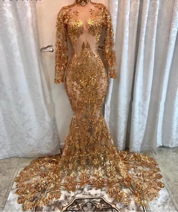 gold prom dresses 2021 Mermaid Gold Sequin Dress With... From Zyralcouture, Rs.17,263.82 Boucle