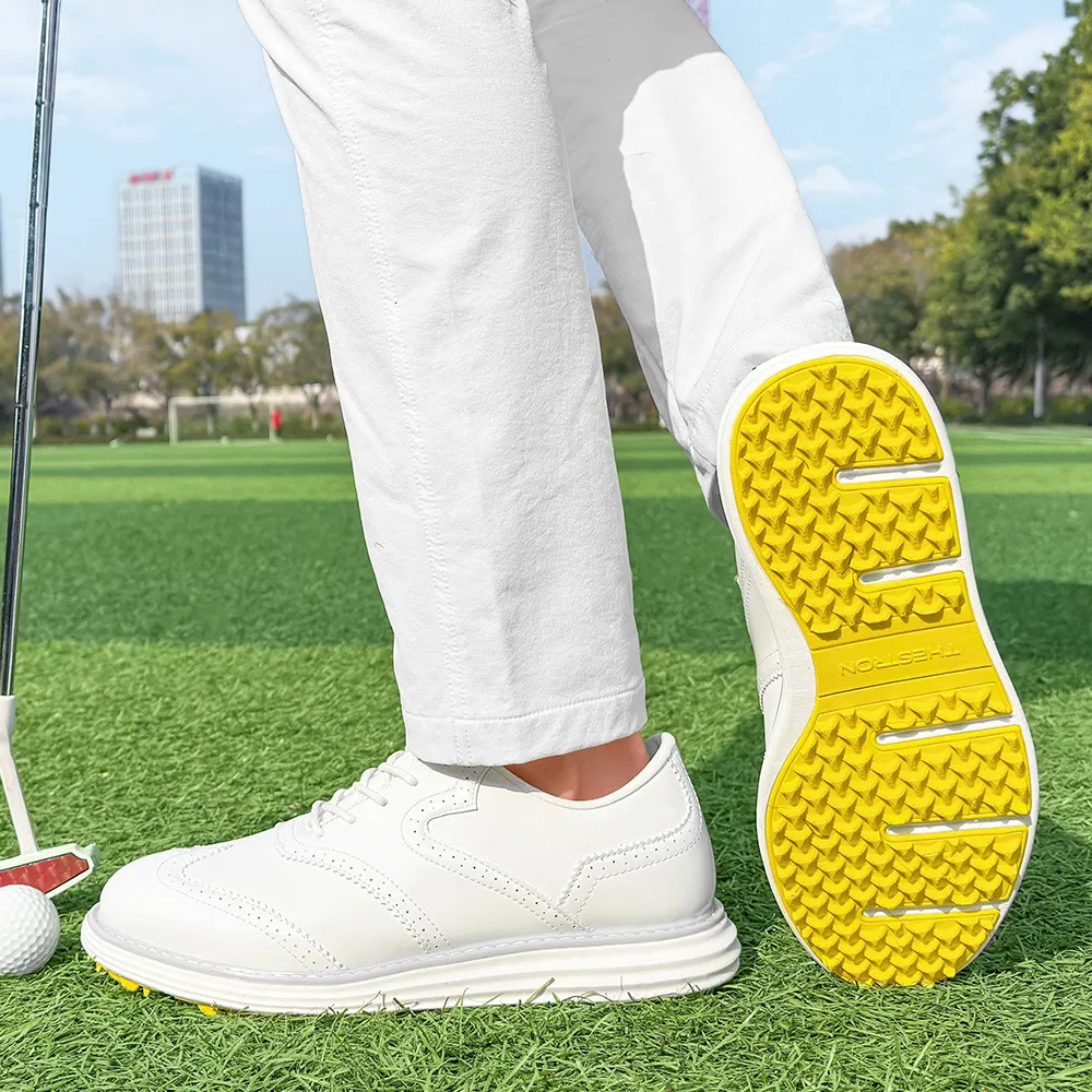 Mens Wingtip Golf Shoes Patent Leather Spikeless Non Slip Flat_voghion.com