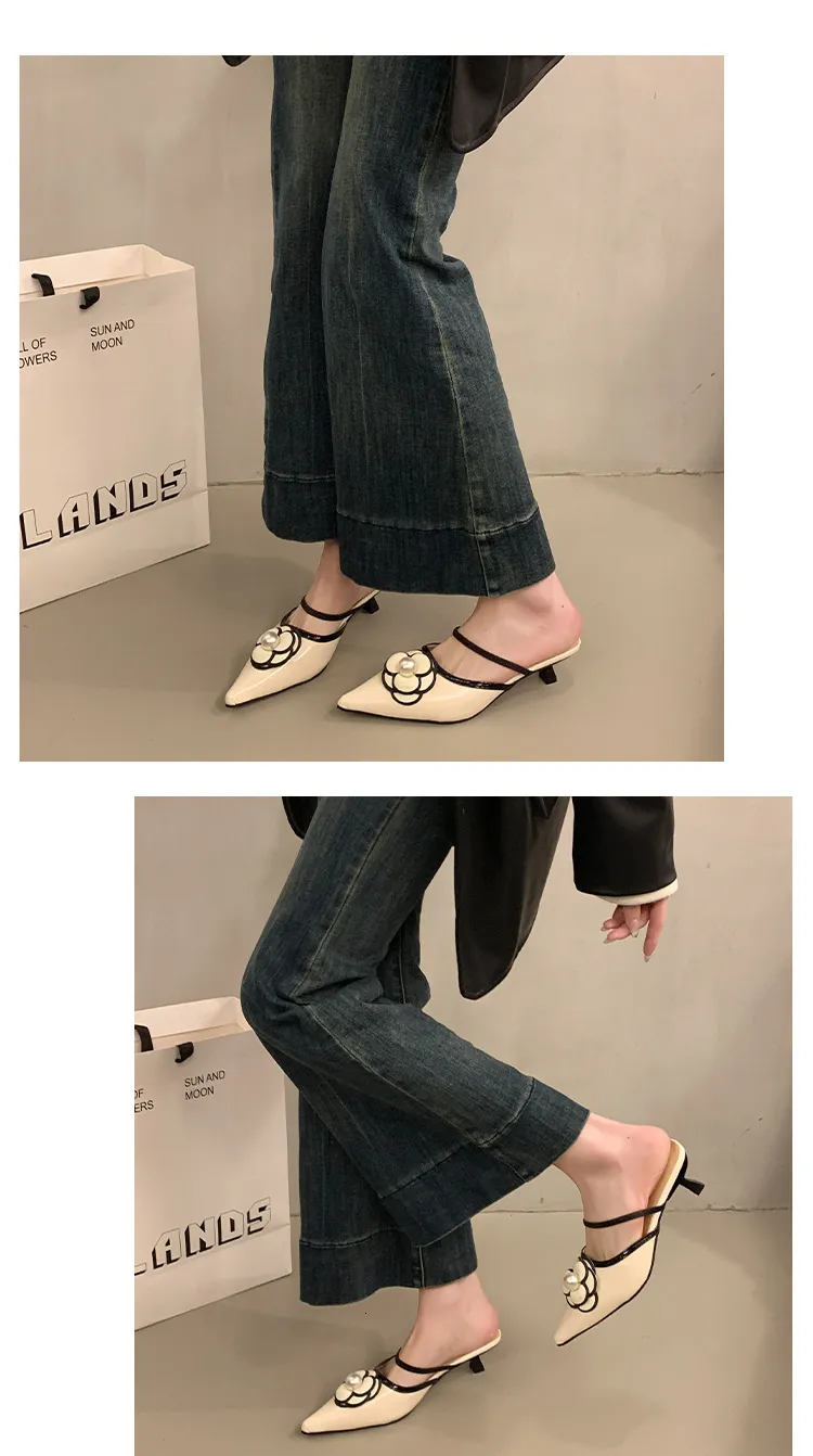 Mules eleganti da donna a punta con perle e tacco basso a spillo_voghion.com
