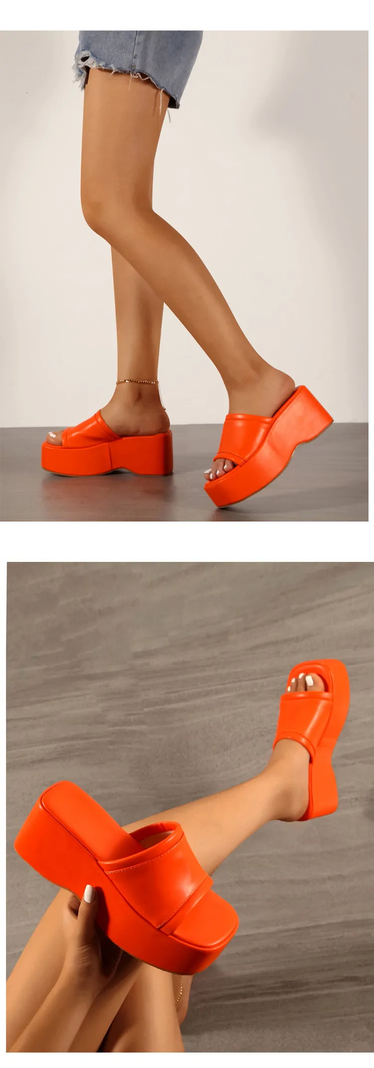 Women's Black Platform Slide Sandals Open Toe Chunky Wedge Sole_voghion.com