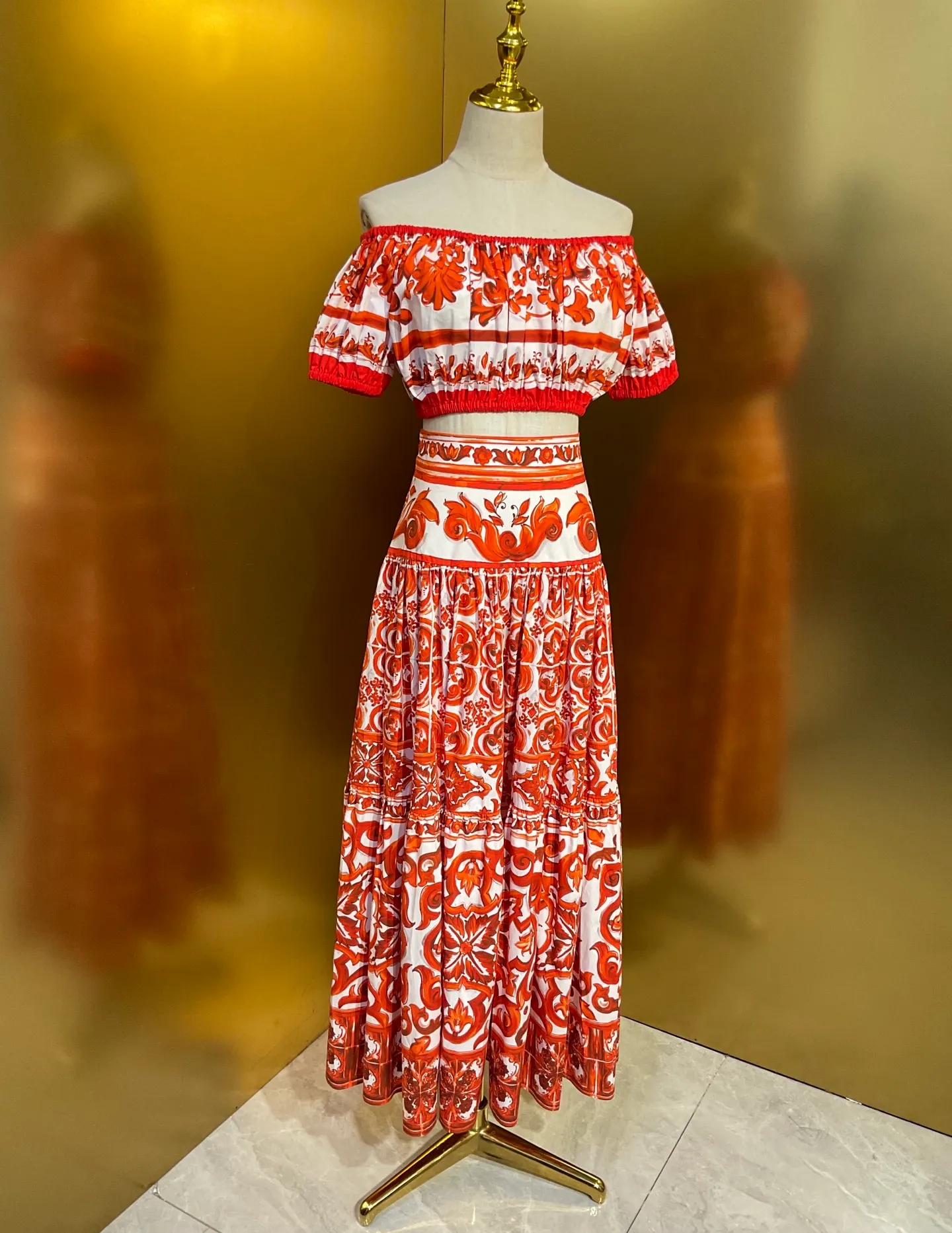 Designer Two Piece Beach Dress Set: Cotton Orange... From Yolowear, Rs.10,038.49