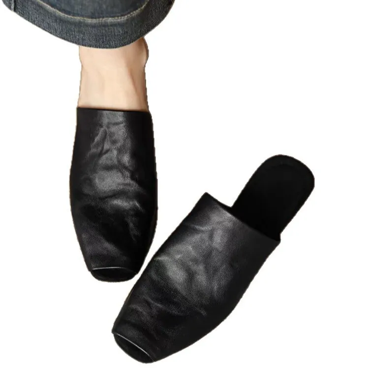 Womens Fashion Leather Mules Classic Square Toe Design Soft Padded Insole For Daily Commute And Smart Casual Outfits_voghion.com