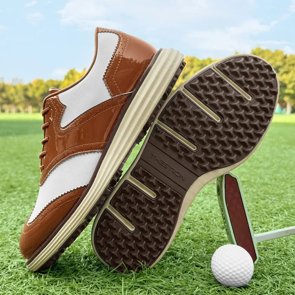 Mens Wingtip Golf Shoes Patent Leather Spikeless Non Slip Flat_voghion.com