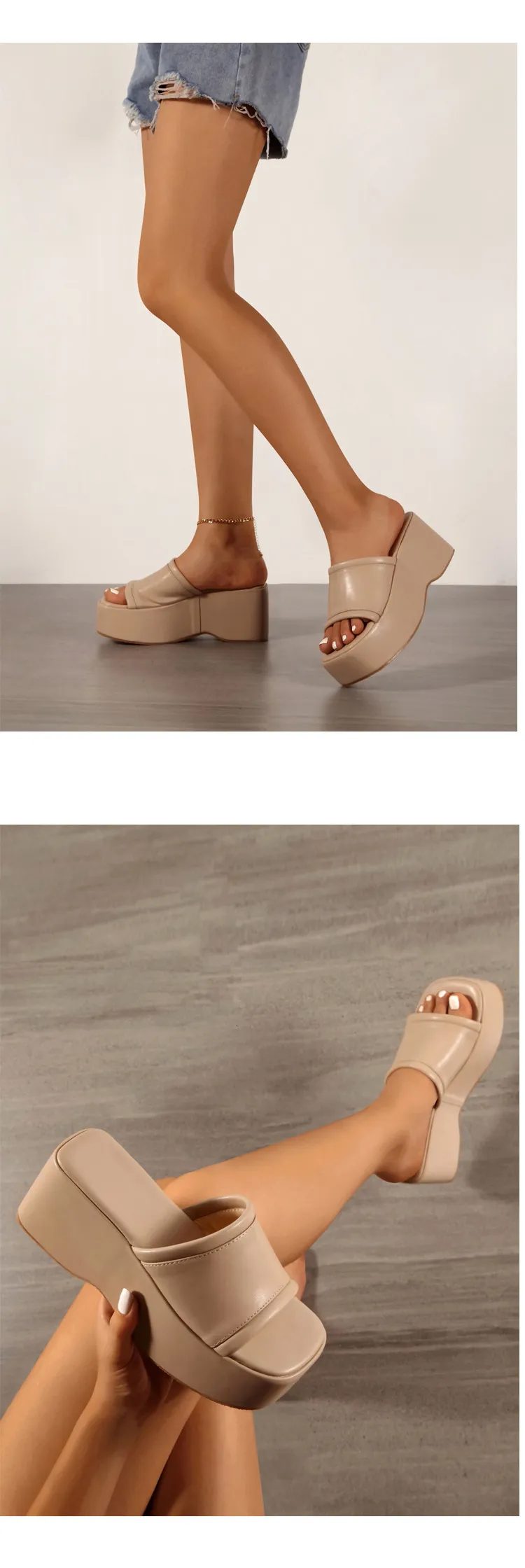 Women's Black Platform Slide Sandals Open Toe Chunky Wedge Sole_voghion.com