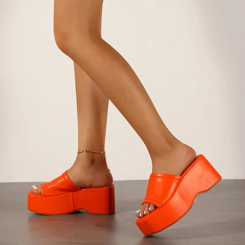 Womens Black Platform Slide Sandals Chunky Wedge Sole Open Toe Design Non Slip Outsole For Summer Daily Wear_voghion.com