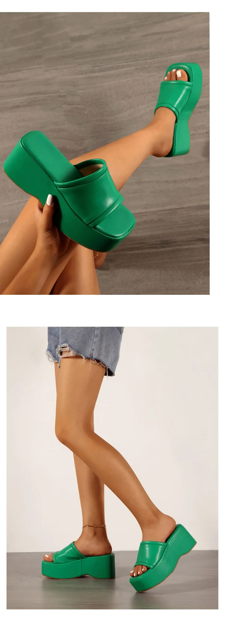 Women's Black Platform Slide Sandals Open Toe Chunky Wedge Sole_voghion.com
