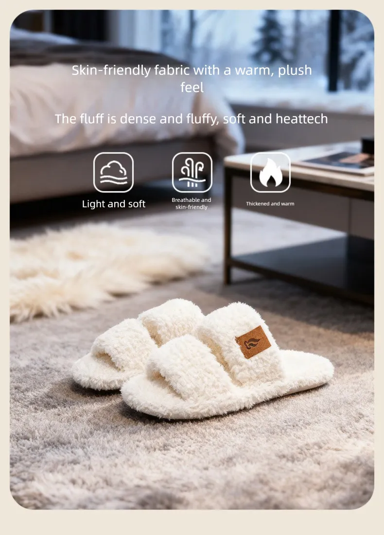 Womens Fashion Fuzzy Slippers Classic Two Strap Design Soft Padded Insole For Daily Wear And Casual Lounging_voghion.com