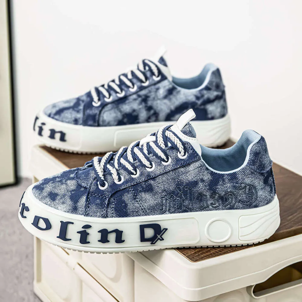 Canvas Men's Spring Breathable Versatile Trendy Sports Casual Sneakers Niche Design Thick Sole Height Increasing Denim_desvips.com