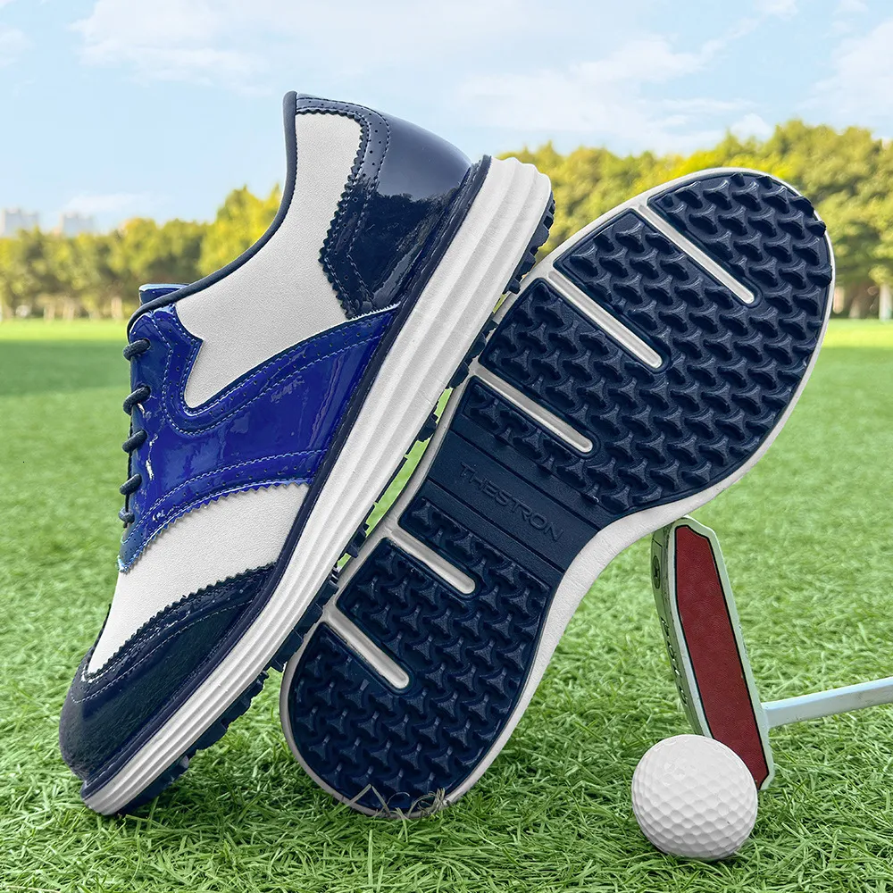Mens Wingtip Golf Shoes Patent Leather Spikeless Non Slip Flat_voghion.com