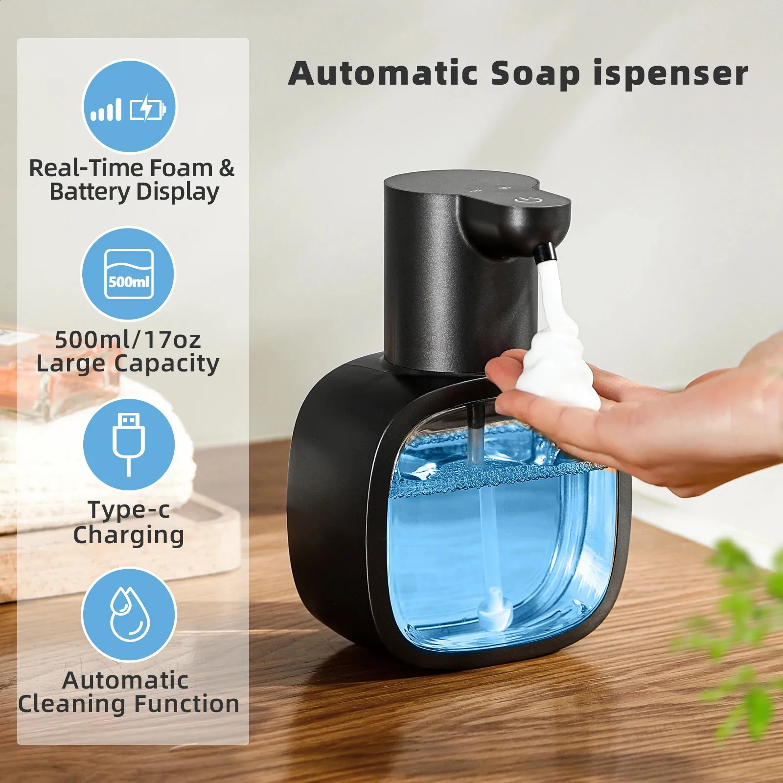 Automatic Foaming Soap Dispenser, 4-Level Adjustable Foam, Wall Mount | USB