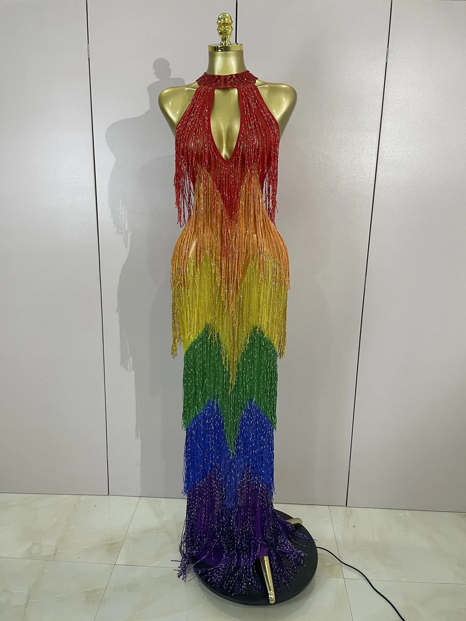 rainbow party dress womens SHEIN LUNE SHEINLUNE Plus Size Women's Rainbow Pleated V-Neck Lantern Sleeve Tie-Waist Dress,Pink Summer Tropical Tea Party Pride Month Graduation Elegant Gown