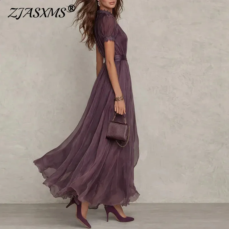 solid lace half sleeve maxi a line dress Spring Vintage A-Line Long for Women, O-Neck, High Waist, Pleated, Short Sleeve, Flowy Dress, Summer Party Color:Lavender Grey With a high neck woven fabric pattern POV: You got invited